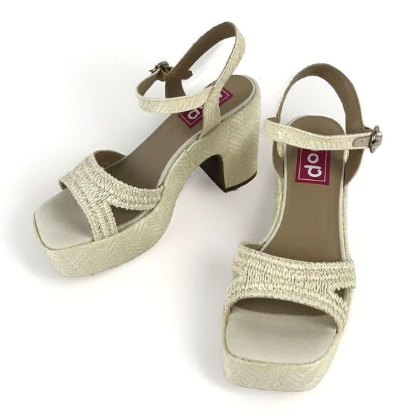 Natural Womens Chunky Platform Heels Sandals white open Toe Ankle Strap SZ 8.5 - Picture 2 of 16